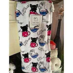 Frenchie Dogs Coffee Lovers Soft Plush Throw Blanket-French Bulldogs-Polka & Dot